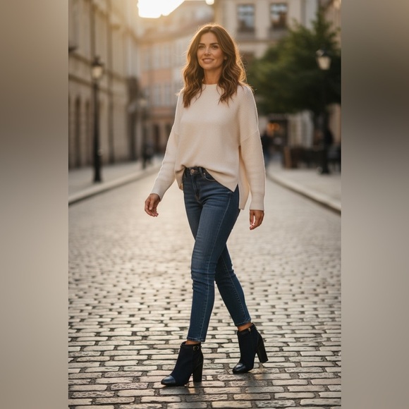 Tory‎ Burch Gracie Suede Navy Ankle Boots Embossed Alligator Leather Heeled 8.5 - Picture 14 of 15